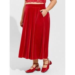 Torrid skirt 1x red velvet midi pull on velvet christmas holiday plus party